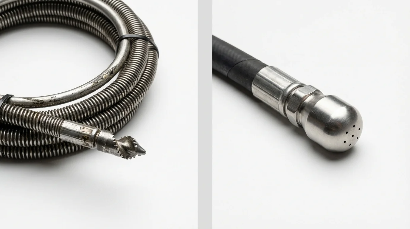 Drain snake cable and hydro jetting nozzle used for drain cleaning in Manchester, TN