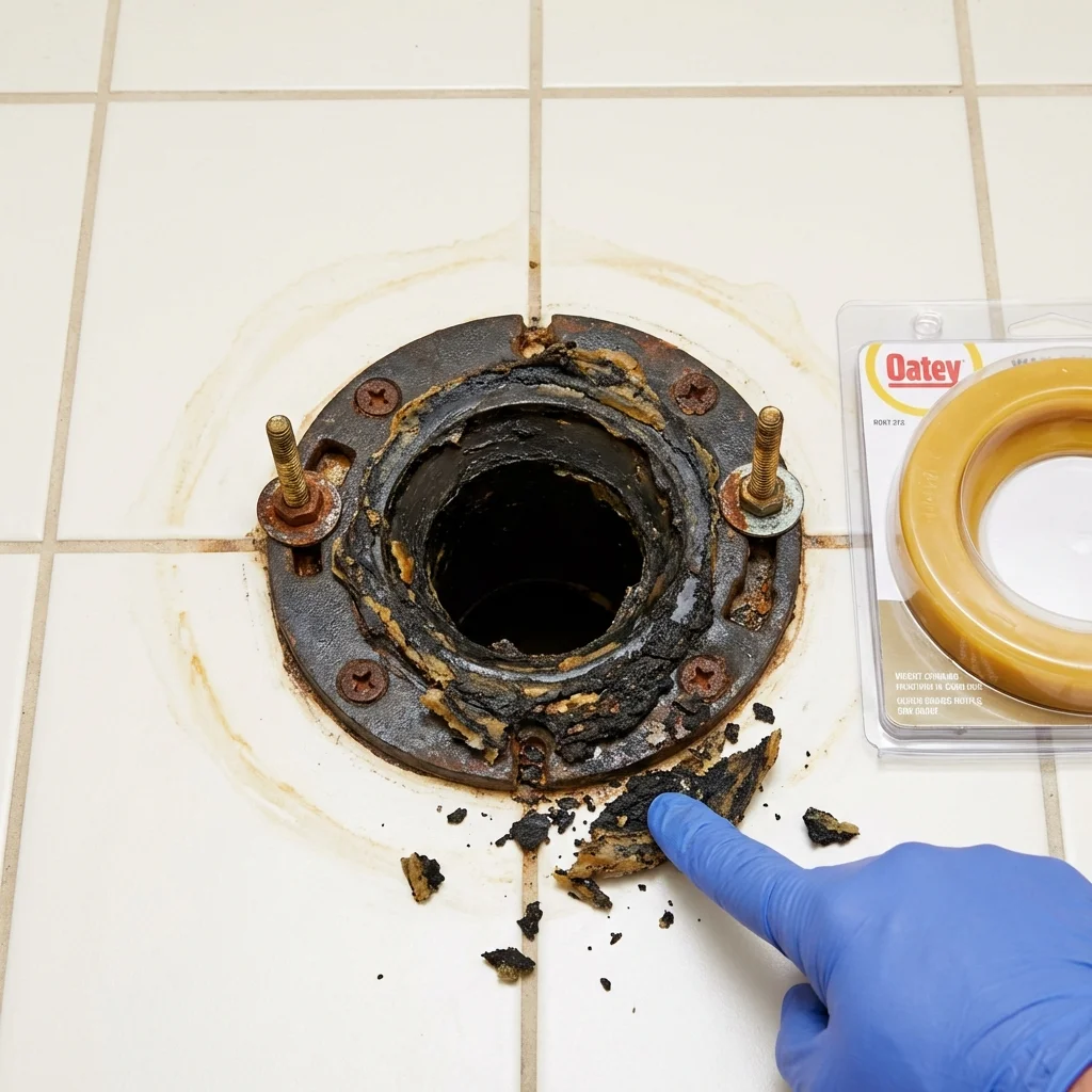 Failed wax ring showing water seepage at the base of a toilet in a Manchester, TN home