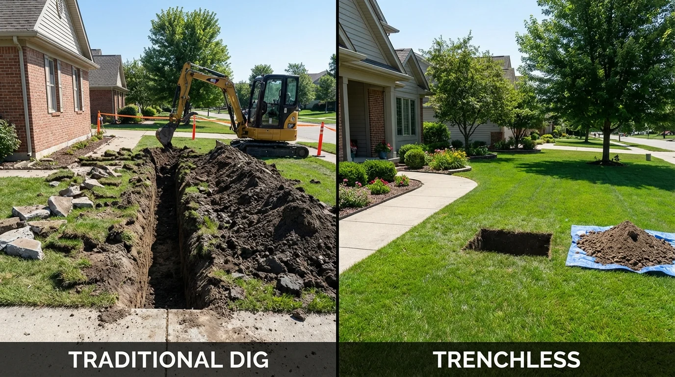 Trenchless sewer repair with minimal yard damage versus traditional excavation in Manchester, TN